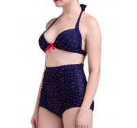 Women Vintage Dots Plus Size Wireless Backless High Waist Bikini Swimsuits