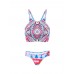 Women Sexy High Neck Geometry Printed Hollow Out Back Padded Bikini Set Beachwear