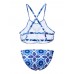Sexy Women Halter Lace-Up Denim Padded Bralette Top Twinset Bikini Set Bathing Suit