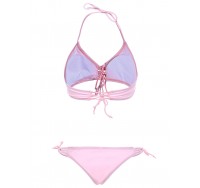 Women Sexy Pink Criss Cross Belt Wireless Bikini Halter Lace-Up Solid Color Swimwear