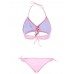 Women Sexy Pink Criss Cross Belt Wireless Bikini Halter Lace-Up Solid Color Swimwear
