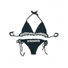 Halterneck Crochet Handmade knit Shell Inlaid Swimsuit Bikini Set