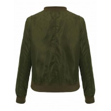 Women Long Sleeve Stand Collar Baseball Jacket Casual Thin Zipper Pockets Bomber Jacket