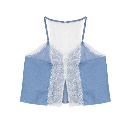 Casual Women V-Neck Sleeveless Short Lace Sling Denim Vest