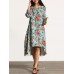 Women Retro Floral Printing Kaftan Long Sleeve Maxi Dress