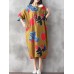 Women Vintage Plus Size Fish Printed Dresses Round Neck Mid Dress