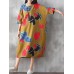 Women Vintage Plus Size Fish Printed Dresses Round Neck Mid Dress