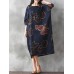 Women Vintage Plus Size Fish Printed Dresses Round Neck Mid Dress