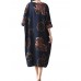 Women Vintage Plus Size Fish Printed Dresses Round Neck Mid Dress