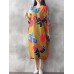 Women Vintage Plus Size Fish Printed Dresses Round Neck Mid Dress
