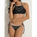 Women Sexy High Neck Halter Bandage Geometry Printed Hollow Out Bikini Set Beachwear