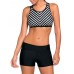Women Striped Board Shorts Sports Racerback Tankini Beachwear Swimsuit