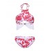 Backless Printed Wireless Halter Elastic Breathable Tankinis Sets
