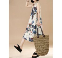 Plus Size Vintage Women Floral Printed Sleeveless Maxi Dresses