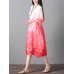 Retro Brand Gradient Dye Print Dress Color Embroidery Half Sleeve Linen Dress