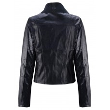 Women Lapel Long Sleeve Zip-Pocket Cool PU Jacket