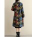 Ethnic Women Thick Long Sleeve Frog Button Printed Coat with Pockets