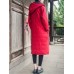 Vintage Women Solid Color Long Sleeve Hooded Cotton Long Coat
