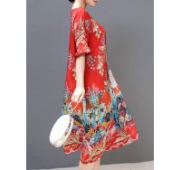 Plus Size Silk A-Line Short Sleeve Chinese Style  Dress