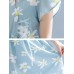 Vintage Floral Print V-neck Flared Sleeves Pleated Dress M-5XL