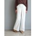 Women Casual Solid Elastic Waist Cotton Wide Leg Pants
