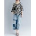 Casual Women Loose Cotton Print Geometric Pattern Round Neck Short Sleeve T-Shirts