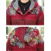 Vintage Women Floral Print Patchwork Button Long Sleeve Hooded Coats