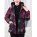 Vinatge Women Thick Warm Print Hooded Pockets Coats