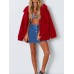 Casual Women Pure Color Lapel Fleece Zipper Coats with Pockets