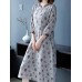 Women Elegant Floral Print Crew Neck Three Quarter Sleeve Dress