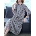 Women Elegant Floral Print Crew Neck Three Quarter Sleeve Dress