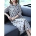 Women Elegant Floral Print Crew Neck Three Quarter Sleeve Dress
