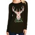 Casual Women Elk Letter Animals Printed Loose Long Sleeve O-Neck T-Shirts