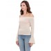 Trumpet Sleeve Blouses Neckline Striped Knit T-Shirts