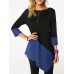 Casual Women Patchwork Crew Neck 3/4 Sleeve Irregular Hem Blouse