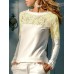 S-5XL Women Lace Patchwork Hollow Out Crew Neck Long Sleeve Blouse