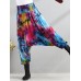 Retro Women Color-block Folk Style Elastic Waist Pants