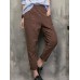 Vintage Women Elastic Waist Pockets Solid Color Harem Pants