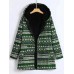 Kvinnor Cotton Print Hooded Zipper Jackor med fickor