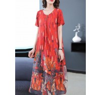 Plus Size Art Print Short Sleeve Elegant Women Dress