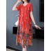 Plus Size Art Print Short Sleeve Elegant Women Dress