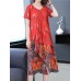 Plus Size Art Print Short Sleeve Elegant Women Dress